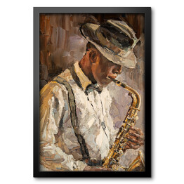 Muzyk jazzowy z saksofonem. Malarstwo