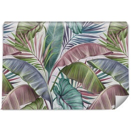 Tropikalny egzotyczny luksusowy spójny wzór z pastelowym kolorem liście bananowca, palma, colocasia. Ręcznie rysowane ilustracji 3D. Vintage glamorous projekt sztuki. Dobre dla tapet, tkaniny, drukowanie tkanin, mural