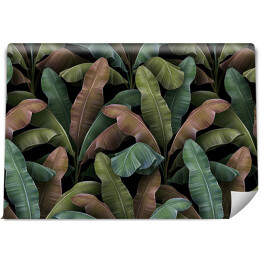 Plantacja drzew bananowych, kolorowe teksturowane liście. Vintage tropikalny 3d ilustracja, spójny wzór. Premium grunge projekt tła. Luksusowe tapety, ściereczki, drukowanie tkanin, plakaty, mural