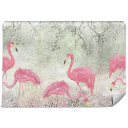 urocze egzotyczne flamingi, tropikalny wzór fototapety w pokoju, tło teksturowe