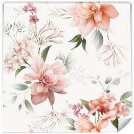 spójny wzór kwiatowy z kwiatami na letnim tle, ilustracja akwarelowa. Projekt szablonu dla tekstyliów, wnętrza, ubrania, tapety