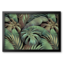 Tropikalny spójny wzór z piękną monstera, palmą, liśćmi bananowca. Ręcznie rysowane vintage ilustracji 3D. Glamorous egzotyczne abstrakcyjne tło. Dobry dla luksusowych tapet, tkaniny, drukowanie tkanin