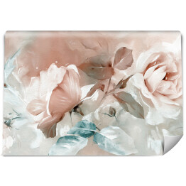 Obraz olejny z kwiatem róża, liście. Botanic wydruk tło na płótnie - tryptyk We wnętrzu, sztuka.