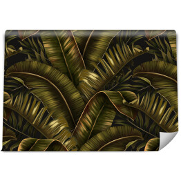 Egzotyczne tropikalne tło z hawajskich roślin i liści. spójny ciemnozielony tropikalny wzór z liśćmi monstery i palmy sabalowej, kwiatami guzmania. Projekt dla tapet, tkanin, mediów społecznościowych