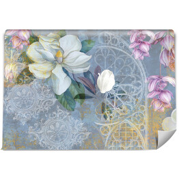 Projekt dla fototapety, tapety, fototapety, karty, pocztówki. Kwiatowe tło. Magnolia, kwiaty jaśminu ilustracja.