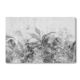 rysunek artystyczny na akwarelowym tle tekstury tropikalne liście w szarych odcieniach fototapety do wnętrza