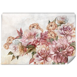 drawn art peonie i róże w bukiecie kwiatów na teksturowanym tle fototapeta do wnętrza