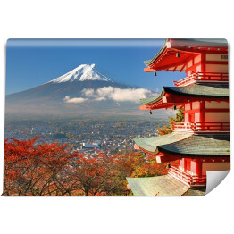 Azjatycka architektura na tle Góry Fuji 