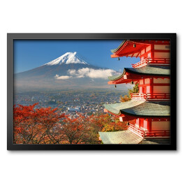 Azjatycka architektura na tle Góry Fuji 