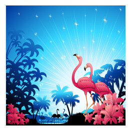 Flamingi w fantazyjnym tropikalnym parku
