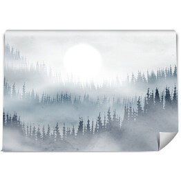 Fototapeta winylowa zmywalna Las we mgle 3D z błękitnymi akcentami