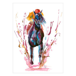 Jeździec na koniu - kolorowa akwarela