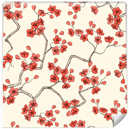 Czerwone azjatyckie kwiaty - akwarela na białym tle