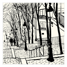 Schody na Montmartre w Paryżu - szkic
