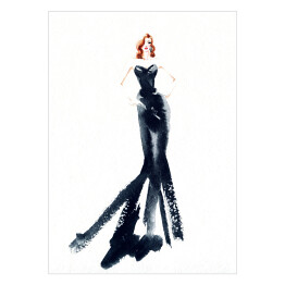 Kobieta w długiej, czarnej sukience - rysunek żurnalowy