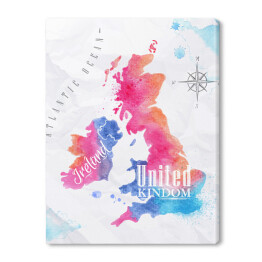 Mapa Wielkiej Brytanii - różowo niebieska akwarela