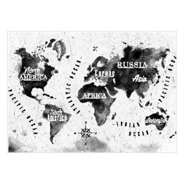 Mapa świata z atramentu na jasnym tle z podpisami