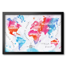Mapa świata - niebiesko czerwona akwarela