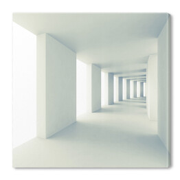 Pusty biały korytarz z szerokimi kolumnami - 3D
