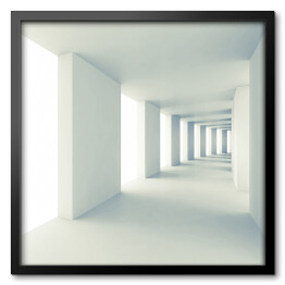 Pusty biały korytarz z szerokimi kolumnami - 3D