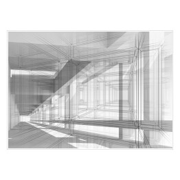 Biały korytarz ze szkicem na pierwszym planie - 3D
