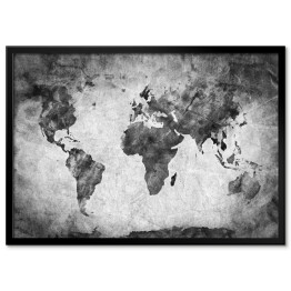 Mapa świata - akwarela w odcieniach szarości