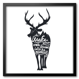 Romantyczny plakat z sylwetka jelenia.