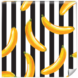 Akwarela - banany na pasiastym biało czarnym tle