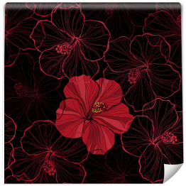 Wzór z czerwonymi kwiatami hibiskusa.