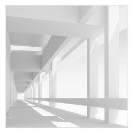 Pusty biały korytarz 3D z kolumnami
