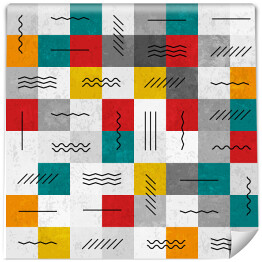 Kolorowe kwadraty w stylu retro ozdobione czarnymi liniami