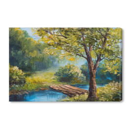 Obraz olejny - rzeka w lesie wiosną