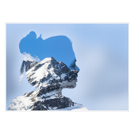 Podwójna ekspozycja - młoda kobieta i góra pokryta śniegiem