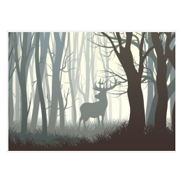 Dzikie zwierzęta w lesie - ilustracja w odcieniach szarości