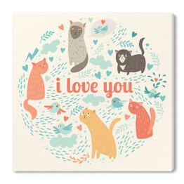 "Kocham cię" ilustracja z zabawnymi kotami