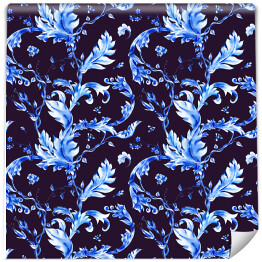 Akwarela - błękitna roślinność na granatowym tle