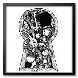 Czarno biała ilustracja "Alicja w krainie czarów"