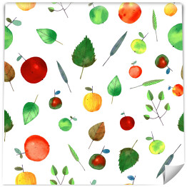 Akwarela - jabłko wśród liści na jasnym tle
