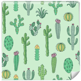 Wzór w kwiatnące kaktusy na jasnym zielonym tle