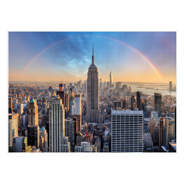 Panoramę Nowego Jorku - miejskie drapacze chmur i tęcza
