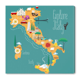 Mapa Włoch z ikonami włoskich zabytków