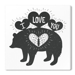 Typografia z sylwetką niedźwiedzia z napisem "kocham Cię"