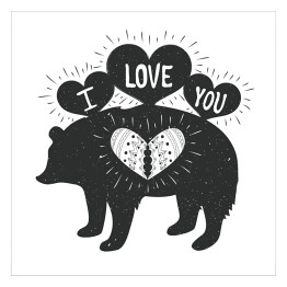 Typografia z sylwetką niedźwiedzia z napisem "kocham Cię"