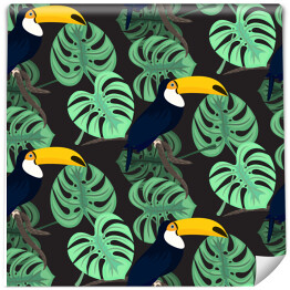 Tropikalne jasne liście z tukanami
