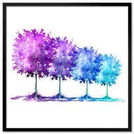 Akwarelowe drzewa w niebieskim i fioletowym kolorze