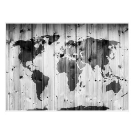 Mapa świata narysowana na drewnianej ścianie