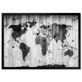 Mapa świata narysowana na drewnianej ścianie
