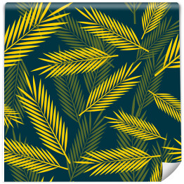Wzór z żółtymi palmowymi liśćmi na zielonym tle