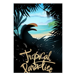 Ilustracja z tropikalnym rajem i napisem
