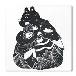 Ilustracja z niedźwiadkiem i chłopcem 